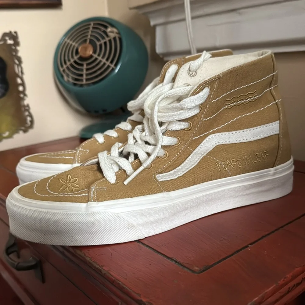 VANS Sk8-Hi Eco Theory Tapered Hemp Peace Leaf Mens 7 Womens 8.5 Mustard Gold - Picture 3 of 11